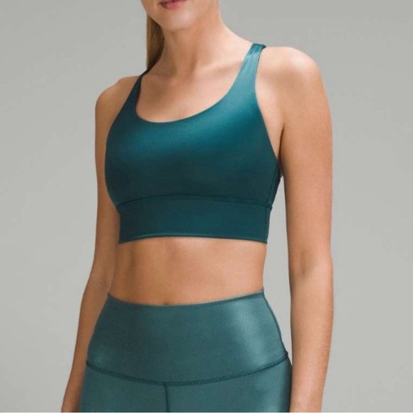 lululemon athletica Tops - Lululemon Energy Longline Bra Medium Support
Green Foil Storm Teal Size 8.